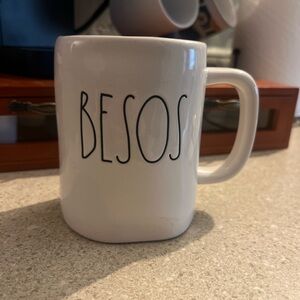 White Ceramic Rae Dunn Mug with 'BESOS' Print